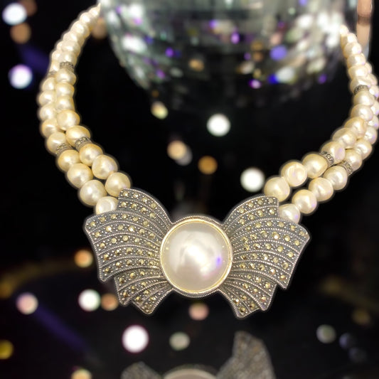 Judith Jack Vintage Sterling Silver Marcasite Mother of Pearl Necklace